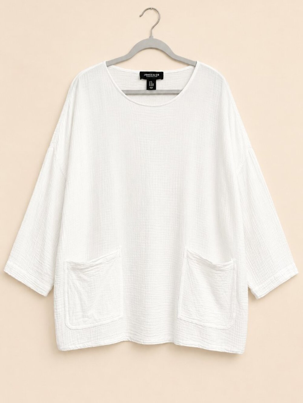 JONES & CO Women's White Cotton Gauze Top 2X Boxy Lightweight Beachy Boho - Picture 3 of 9